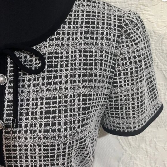 Karl Lagerfeld Jacquard Bow Neck Pearl Button Fit And Flare Dress, size 6 - Picture 13 of 16